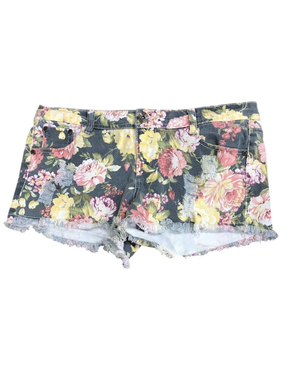 Bongo Floral Denim Jean Shorts Womens Juniors 13 Distressed Low Rise Daisy Dukes